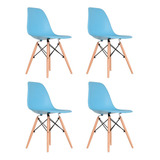 Cadeira De Jantar Empório Tiffany Eames Dsw Madera, Estrutura De Cor Azul, 4 Unidades