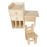 Cadeira De Mesa Dollhouse Mini Mesa De Estudo De Madeira Par