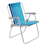 Cadeira De Praia Em Alumínio Tramontina Azul Marinho Alta Cor Azul Cristal E Azul Marinho