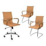 Cadeira Escritório Kit 1 Cadeira Diretor E 2 Cadeiras Fixas