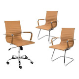 Cadeira Escritório Kit 1 Cadeira Diretor E 2 Cadeiras Fixas