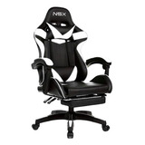 Cadeira Gamer Giratória Nsx Reclinável Estofado Cores Couro Cor Preto E Branco