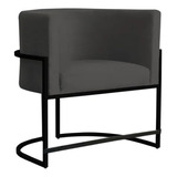 Cadeira Poltrona Decorativa Veludo Base Metal Cor Cinza