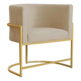Cadeira Poltrona Decorativa Veludo Luna Base Metal Gold Cor Bege Areia