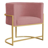 Cadeira Poltrona Decorativa Veludo Luna Base Metal Gold Cor Rose