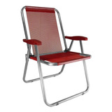 Cadeira Praia Max Alumínio Oversize Reforçada Até 140kg Zaka Cor Vermelho