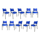 Cadeira Universitária Iso Comercial Azul / Prata Kit Com 10
