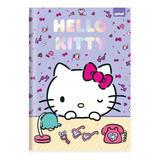 Caderno Escolar Brochura Capa Dura Grande Hello Kitty 80fls Cor Lilás