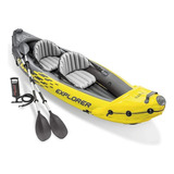 Caiaque Inflável Explorer 160kg K2 Remos Bomba Intex Canoa Cor Amarelo