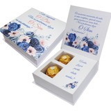 Caixa Convite Floral Azul Padrinho Ou Madrinha P/ 2 Bombons