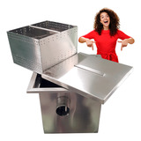 Caixa De Gordura Aço Inox 30x30x25 Com Cesto - Aisi 304