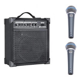 Caixa De Som Amplificada Multi Uso Lx60 + 2 Microfone C/ Fio