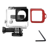 Caixa Estanque Para Gopro 3+/4 + Anel Aluminio Vermelho