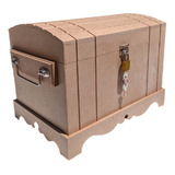 Caixa Grande Com Alça Baú Madeira Mdf Natural Cru + Cadeado