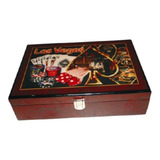 Caixa Madeira Laka Cartas Poker Las Vegas 32x22x8cm