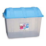 Caixa Organizadora Bau Transparente Com Tampa Azul