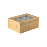 Caixa Porta Chá Em  Bambu Com 6 Divisórias Organizadora Ou