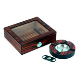 Caixa Umidora De Charutos Kit Com Cinzeiro E Cortador Ebony