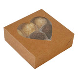 Caixa Visor Coração Para Presente Doces 12x12x4 Kraft 50 Uni