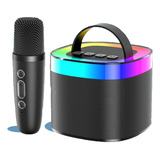 Caixinha Som Bluetooth Led Karaokê Infantil Microfones S Fio Cor Preto 110v/220v