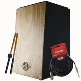 Cajon Eletroacústico Liso Percussionline+ Cabo+ Vassourinhas
