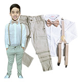 Calça Camisa Social Gravata Suspensório Kit Pajem Infantil