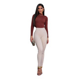Calça Canelada De Poliamida Skinny Colada Cintura Alta