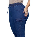 Calça Cargo Jeans Plus Size Feminino Moda Blogueira Top 