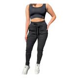 Calça Cintura Alta Feminina Jogger Ribana Canelada Com Bolso