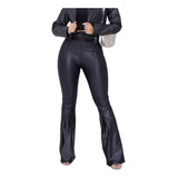 Calça Couro Fake Cirre Cós Alto Com Cinto Preta Premium Luxo
