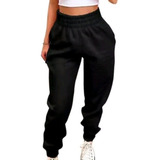 Calça De Moleton Feminina Jogger Cós Alto Bolso Lateral