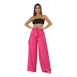 Calça Envelope Pantalona Feminina Transpassada Fenda Lateral