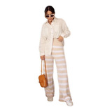 Calça Feminina Flare Boca Larga Tricot Listrada Croche News