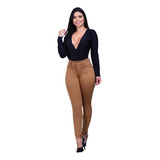 Calça Feminina Jeans Colorida Caramelo Cintura Alta