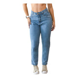Calça Feminina Jeans Mom Slim Moderno Tecido Algodão Luxo