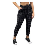 Calça Feminina Jogger Bengaline Xadrez & Preto Branco M G Gg