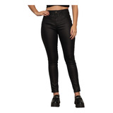 Calça Feminina Preta Tecido Resinado Skinny Pitty