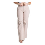 Calça Feminina Sawary Jeans Wide Leg Bege Com Lycra 276187