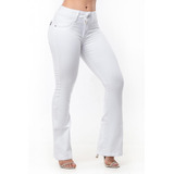 Calça Flare Branca Feminina Brim C/lycra Bojo Original