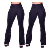 Calça Flare Cintura Alta Para Treino Academia Kit Com 2 Pçs