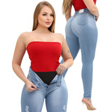 Calça Jeans Cinta Modeladora Super Lipo Lycra Empina Bumbum 