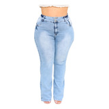 Calça Jeans Feminina Flare Cintura Alta Plus Size Dois Botão