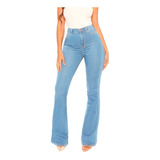 Calça Jeans Feminina Flare Lycra Cintura Alta Levanta Bumbum