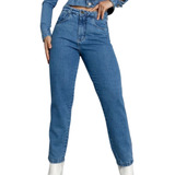 Calça Jeans Feminina Mom Cintura Alta Básica Lisa Casual