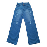Calça Jeans Feminina Pantalona Infantil Juvenil Tam 10 Ao 16