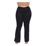 Calça Jeans Feminina Plus Size Flare Boca De Sino Alta Lycra