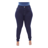 Calça Jeans Feminina Skinny Plus Size Lavagem Azul Escura