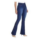 Calça Jeans Flare Cintura Alta Com Lycra Zíper Na Lateral