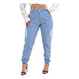 Calça Jeans Jogger Feminina Cintura Alta S Lycra Blogueira 