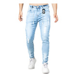 Calça Jeans Masculina Skinny Slim Sarja Rasgada Zíper Lycra